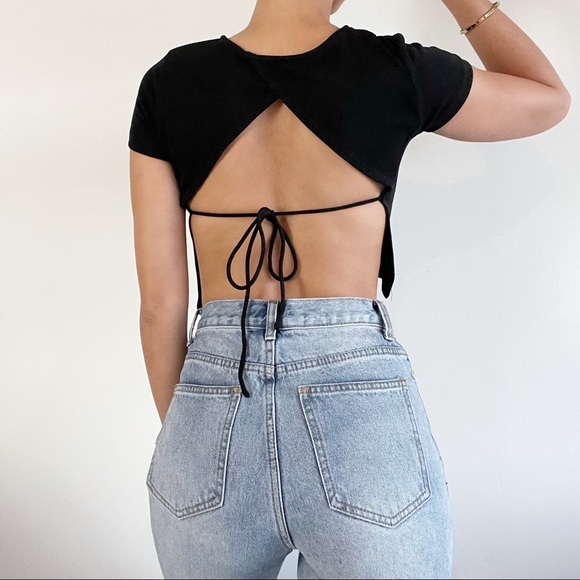 Princess Polly Tops - Princess polly Open back crop top black